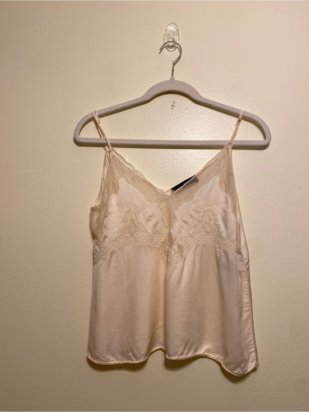 Zara Cream Lace-Trim Satin Cami. Size M . Style 7521/210/251